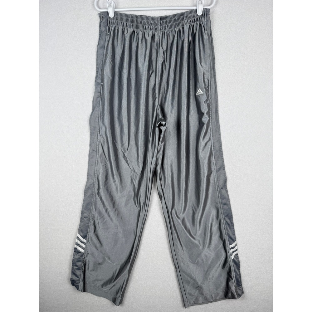 Vintage Adidas Tear Away Pants Mens L Gray Snap Button Sides Y2K 2000s Baggy